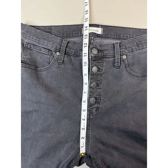 Madewell Women’s 10” High Rise Skinny Jeans Size 32 Black Wash Button Front Fray - Picture 9 of 15